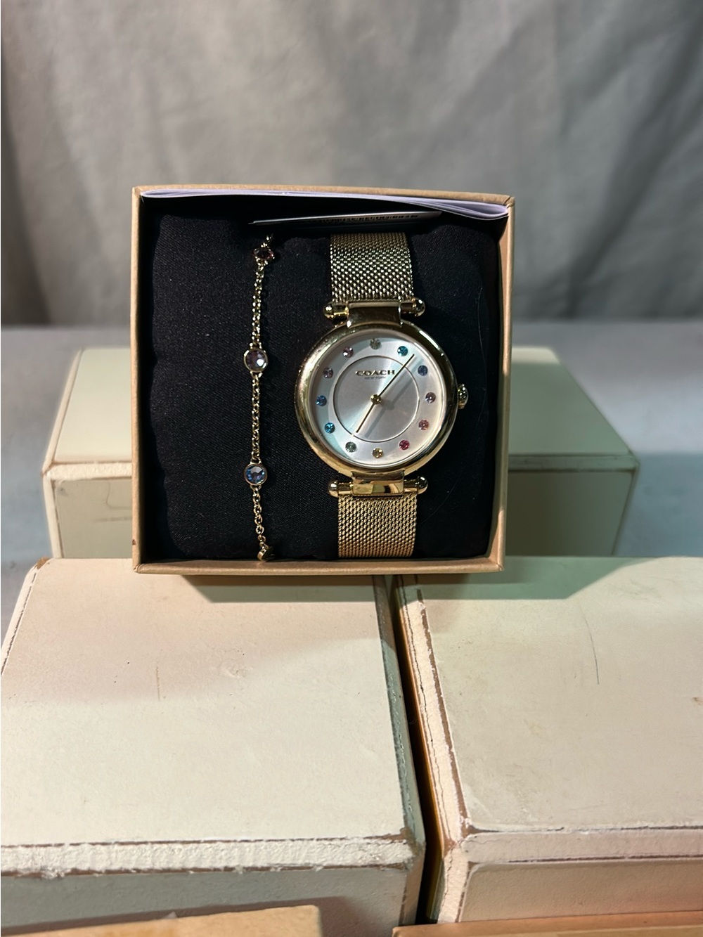 Coach Cary Gold Mesh Bracelet Watch with Crystal Accent Bracelet - Gold